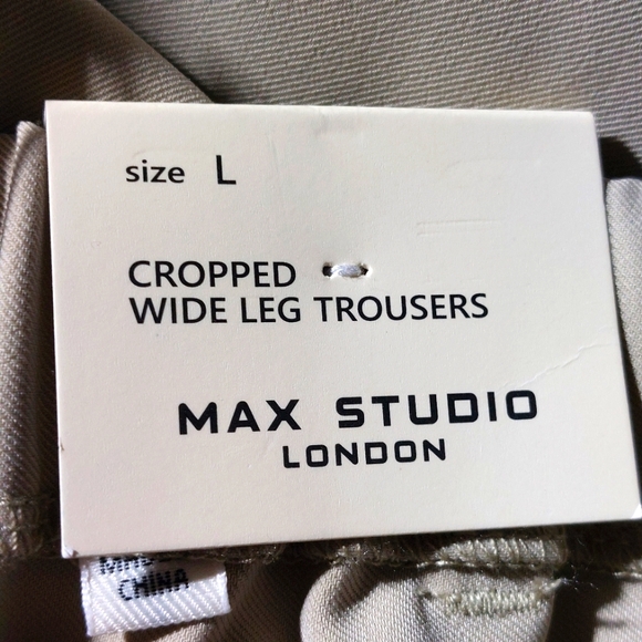 Max Studio London Women's High Waist Cropped Wide-Leg Trousers Moss Size L NWT - Picture 7 of 11